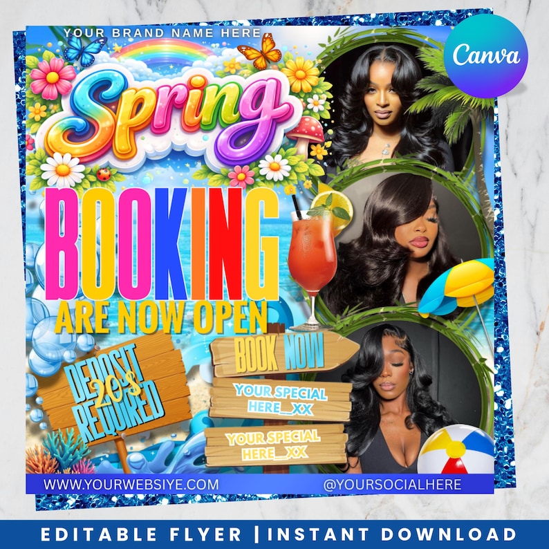 Spring Break Booking Flyer, Spring Booking Flyer, Spring Break Sale Flyer, Hair Lash Nail Makeup Braids Flyer, DIY text,instant download