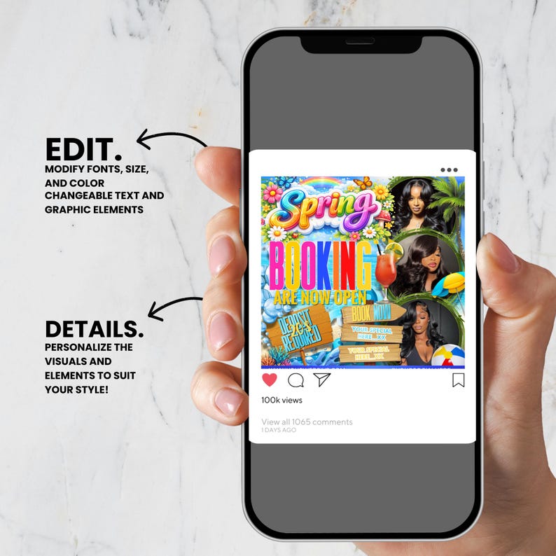 Spring Break Booking Flyer, Spring Booking Flyer, Spring Break Sale Flyer, Hair Lash Nail Makeup Braids Flyer, DIY text,instant download