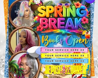 Modèle de Flyer de réservation pour les vacances de printemps, vente de printemps spéciale, tresses de maquillage pour les ongles, cils, téléchargement numérique canva, texte DIY, téléchargement immédiat