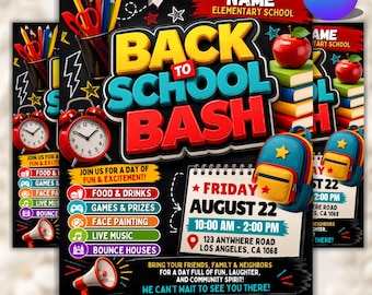Back to School Bash Flyer Template, Editable Canva School Event Flyer, School Party Flyer, Flyer, DIY text, Instant download