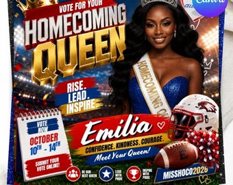 Homecoming flyer template, editable Canva homecoming queen flyer, printable school dance poster, modern design, DIY text, Instant download