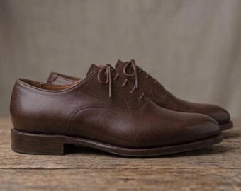 Zapatos de vestir de cuero marrón oscuro para hombre, zapatos Oxford de grano superior, botas formales con punta de almendra