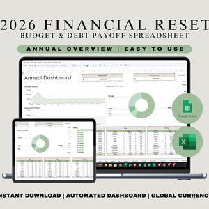 Kalkylblad för ekonomisk återställning 2026 | Budget- och skuldbetalningsspårare | Enkel budgetplanerare i Excel och Google Sheets