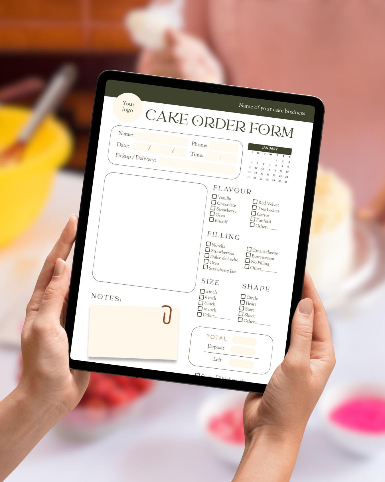 Editable Cake Order Planner Digital | Monthly Baker Planner for iPad ...
