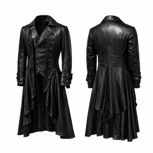 Steampunk Gothic Pirate Tailcoat – Handmade Leather Trench Coat, Victorian Cosplay Outfit