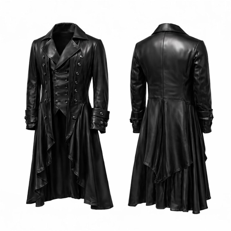 Steampunk Gothic Pirate Tailcoat – Handmade Leather Trench Coat, Victorian Cosplay Outfit
