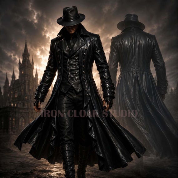 Handmade Gothic Steampunk Leather Tailcoat – Victorian Pirate Trench Coat, Cosplay Jacket, LARP Costume, Dark Fantasy Coat