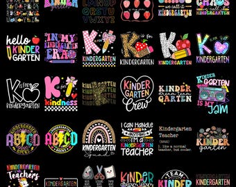 Kindergarten PNG Bundle K is for Kindergarten Shirt Designs, Back to School Kids Teacher PNG, First Day School Sublimation