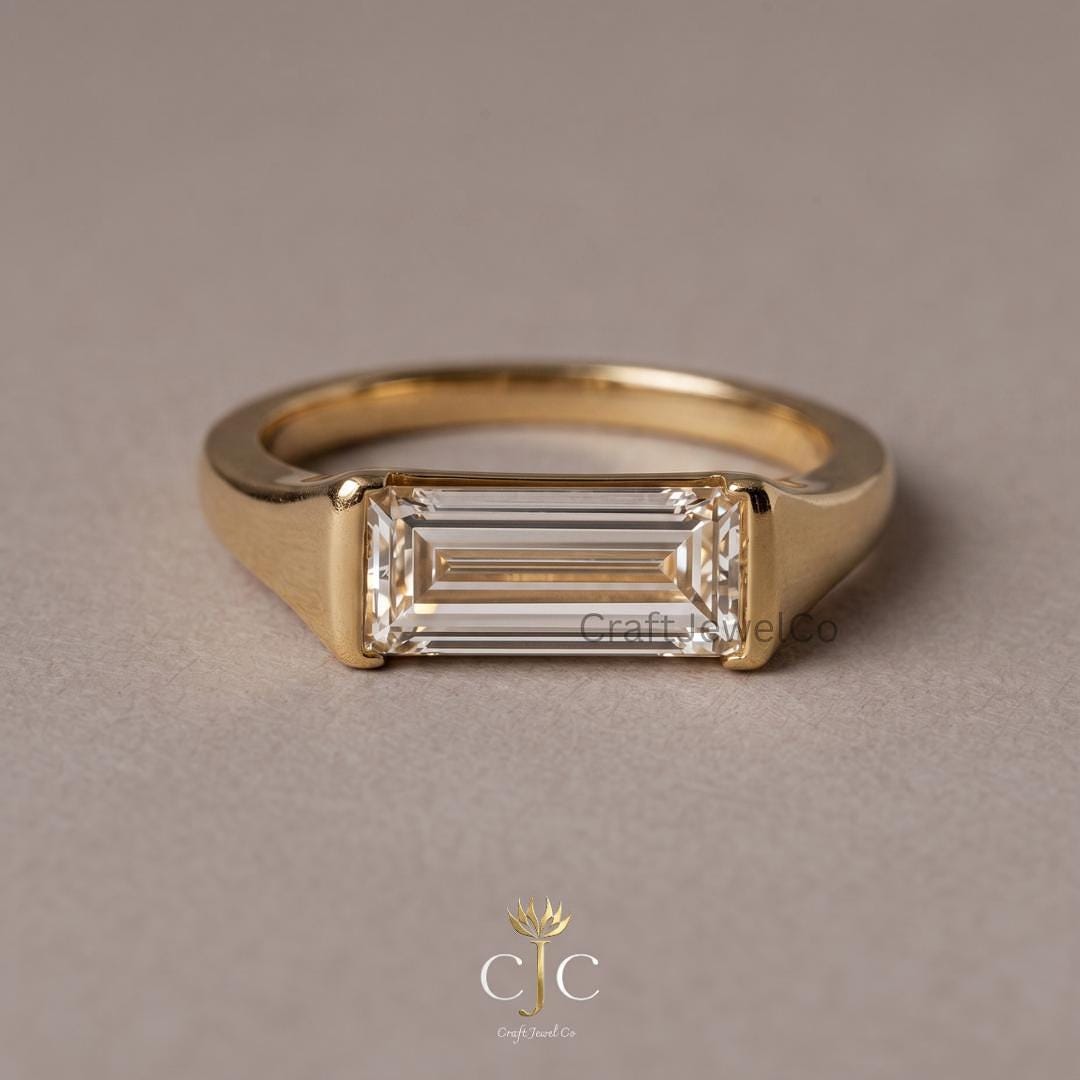 2 CT Baguette Cut Lab Grown Diamond Ring | 14K Gold Minimalist Ring for ...