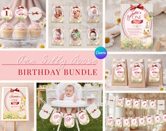 One Silly Goose Birthday Bundle, Editable Party Decorations (Digital Download)