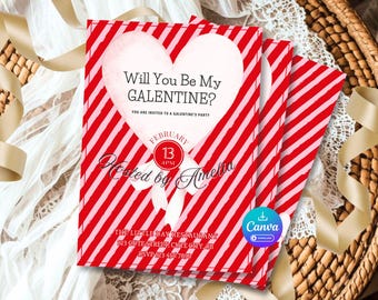 Galentines Day Invitation, Hand Drawn Heart Design, Editable Party Invite (Digital Download)