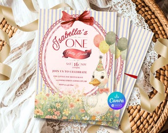Silly Goose Birthday Invitation, Girl Party, Canva Editable (Digital Download 5x7)