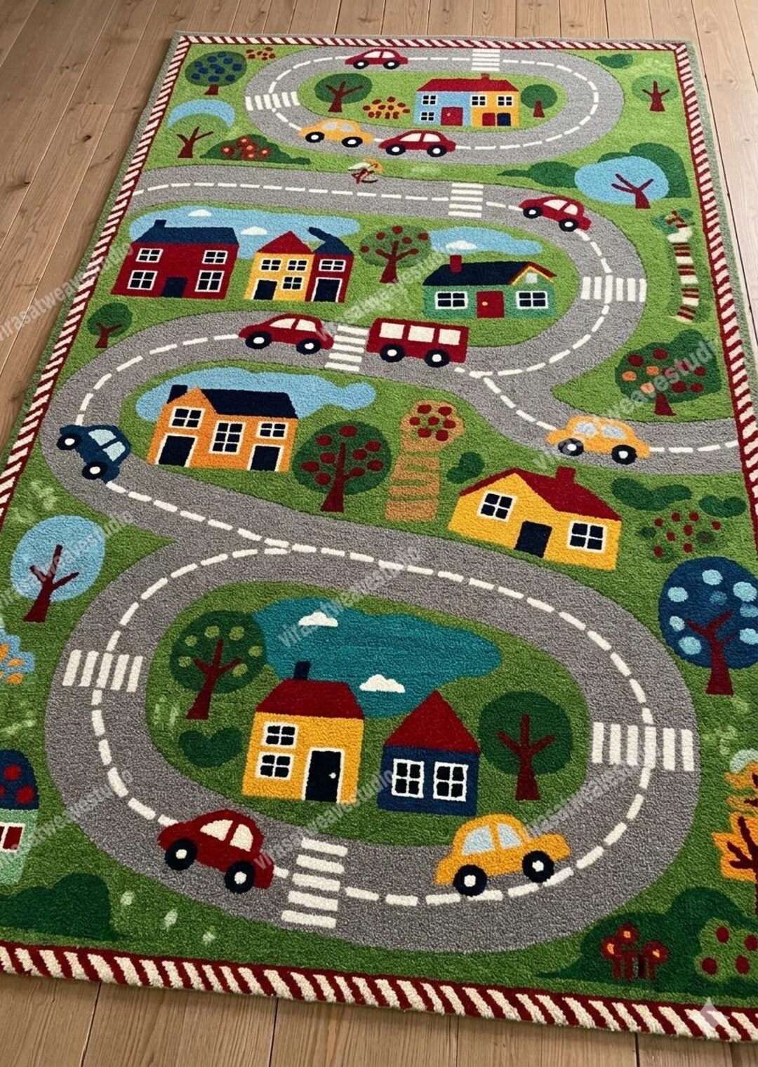 City Child Map Rug Interactive City Road Map Kids Rug | Vibrant Green & Blue | Hand-tufted ...