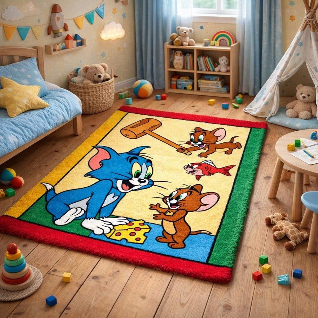 Cartoon Character Kids Rug | Colorful Playroom Area Carpet | Handmade ...