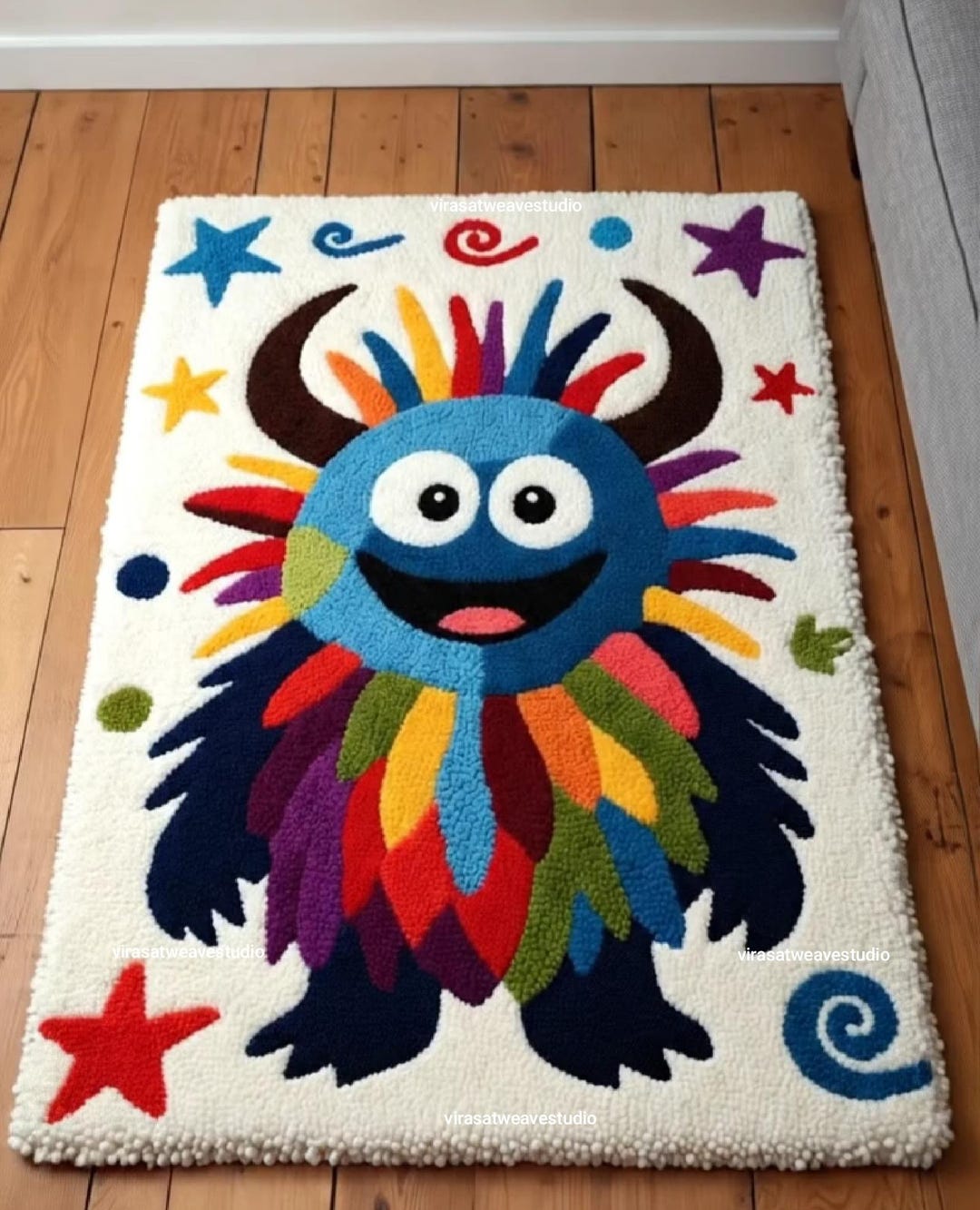 Monster Ink Rug Colorful Monster Kids Rug | Hand Tufted Wool | Fun Cartoon Shape Floor ...