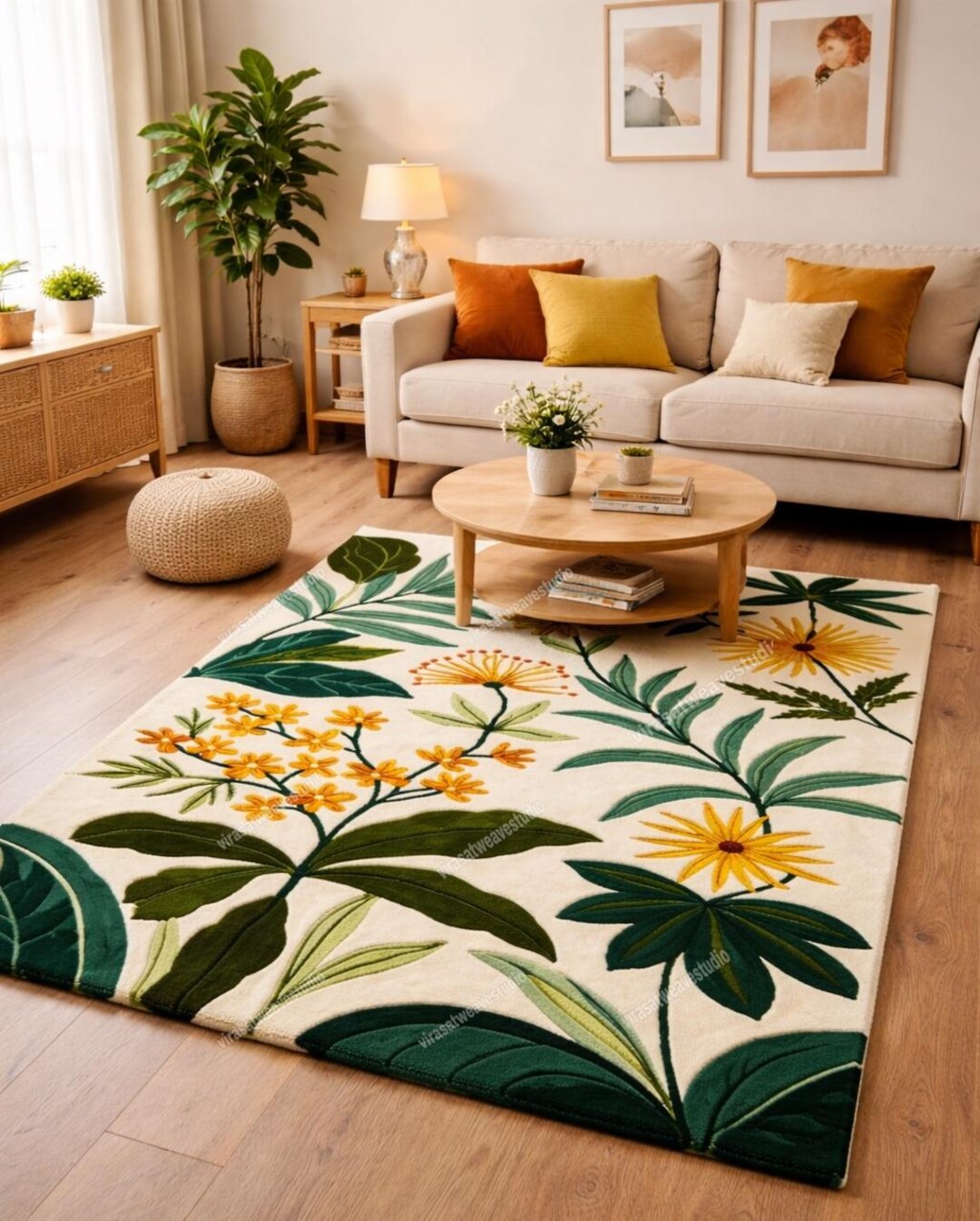 Botanical Garden Floral Rug | Handmade Wool Tufted Area Rug | Nature ...