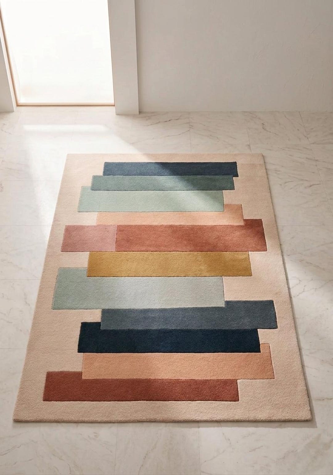 Hand-tufted Wool Rug – Abstract Geometric Colorblock, Mid-century ...