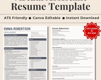 Paquete de currículum para asistente virtual, CV moderno compatible con ATS, carta de presentación (descarga digital)