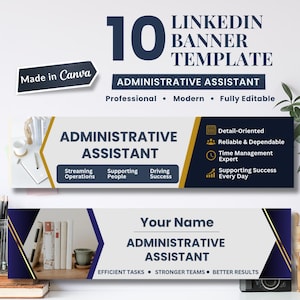 Administrative Assistant LinkedIn Banner Bundle, Editable Canva Templates, Professional LinkedIn Cover, Personal Branding Kit