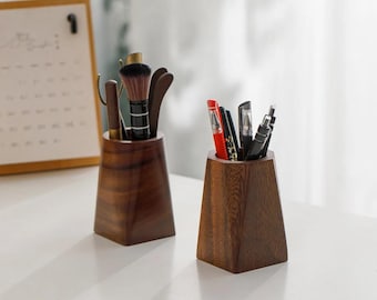 Walnuss Holz Stifthalter Schreibtisch Organizer - Vintage Holz Bleistiftbecher, Schreibtisch Aufbewahrung, Rustikaler Schreibwaren Halter, Home Office Dekor