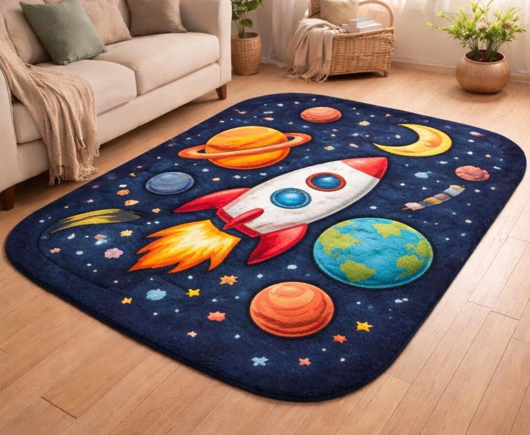 Space, Rocket, Planet Kids Tuffted Rug - Etsy