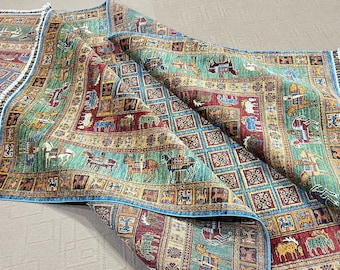 Hand‑Knotted Afghan Waziri Rug – Pazirik Chobrang  Ghazni Wool Area Rug – 6′11″ × 10′0″