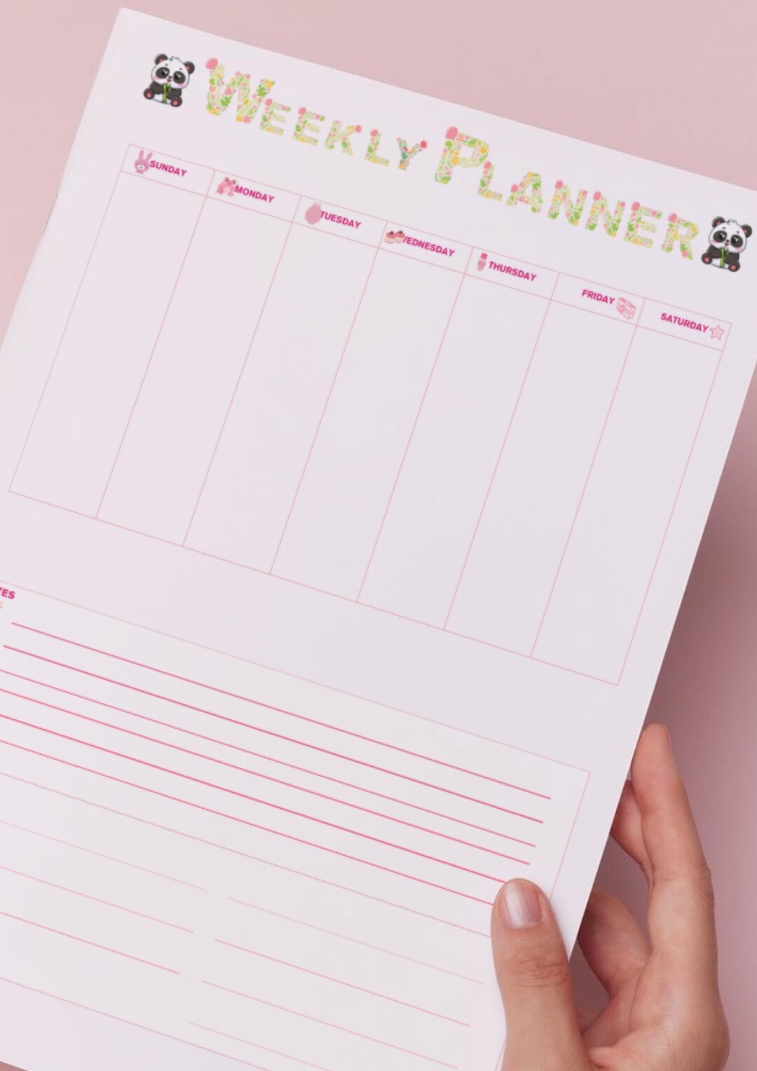 Cute Panda Weekly Planner A5 • Floral • Mon to Fri • Notes Goals ...