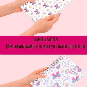 cute kawaii mouse seamless pattern watercolor bow dragonfly floral pastel repeating pattern fabric digital paper