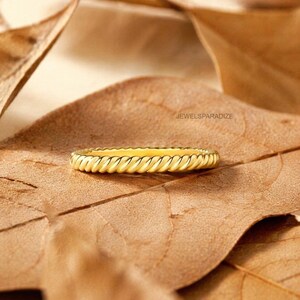 Twisted Eternity Wedding Band 14K Gold or Platinum, Moissanite Diamond Ring, Slim Rope Band, Stackable Wedding Ring, Minimalist Jewelry