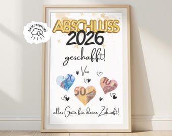 Geldgeschenk Abschluss 2026 sofort verfügbar zum Ausdrucken | Berufsabschluss | Schulabschluss | Last Minute Geschenk | PDF-Sofortdownload