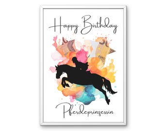 Last-minute birthday gift poster with rider and horse, printable birthday money gift, wish fulfiller, DIY, make-your-own
