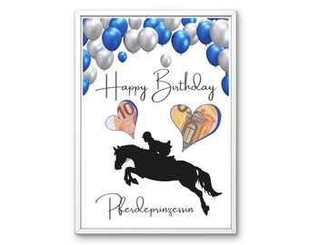Last-minute birthday gift poster, printable birthday money gift, horse, rider, wish fulfiller, DIY, make-your-own