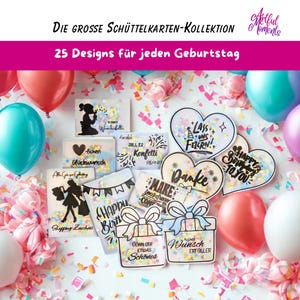 Schüttelkarte Geburtstag | Verpackung für Geld & Gutschein Vorlage Download Bastelvorlagen Konfettitüten Wunscherfüller Last Minute Karte