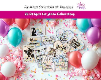 Schüttelkarte Geburtstag | Verpackung für Geld & Gutschein Vorlage Download Bastelvorlagen Konfettitüten Wunscherfüller Last Minute Karte