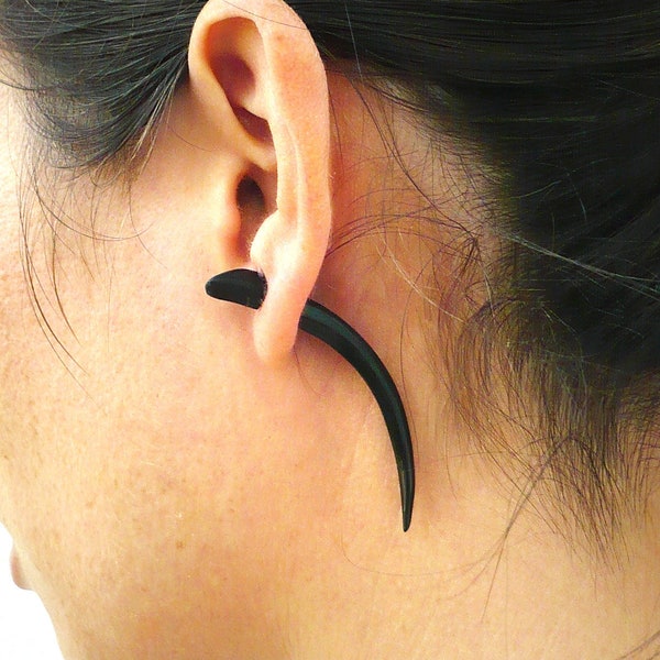 Fake Gauges Earrings Horn Earrings Talon Tribal Buffalo Black Horn Organic - FG034 H G1