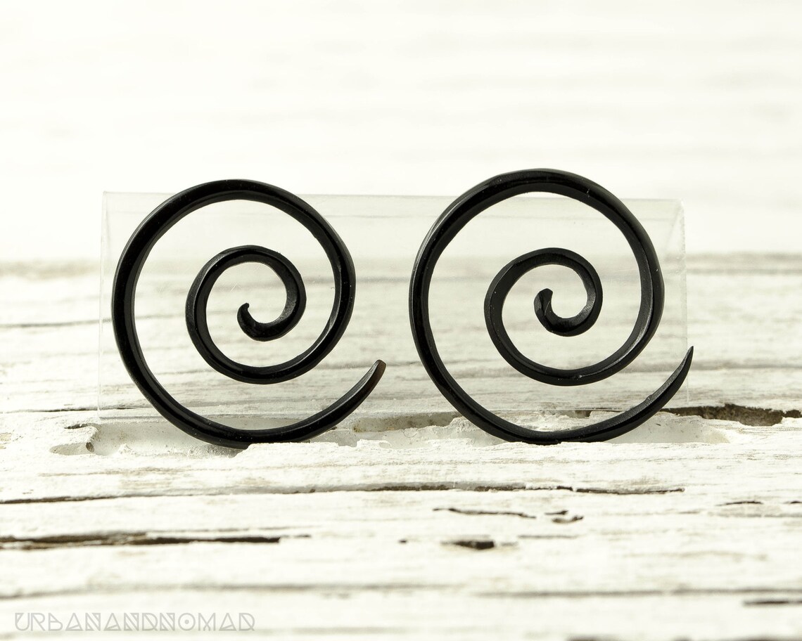 Black Horn Earrings Double Spiral Gauges 16g 14g 12g 10g 8g Etsy