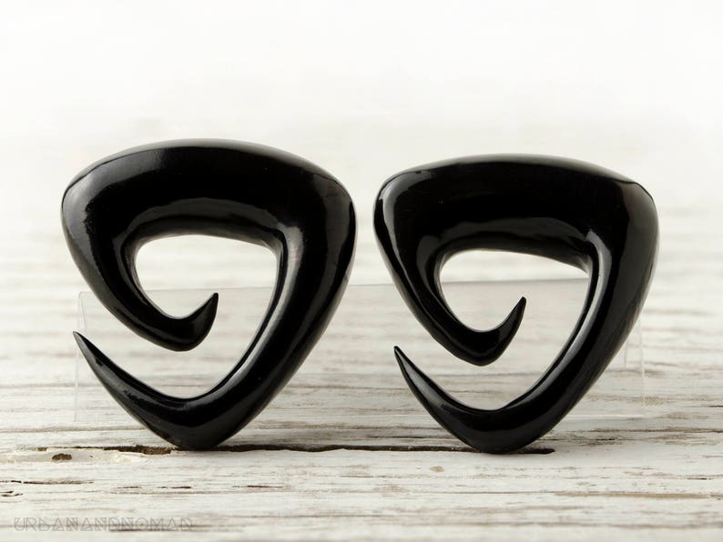 Black Spiral Gauge Earrings 16g 14g 12g Horn Tribal Expanders GA006 H