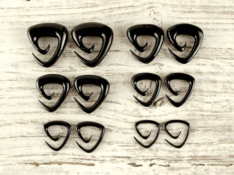 Black Spiral Gauge Earrings 16g 14g 12g Horn Tribal Expanders GA006 H