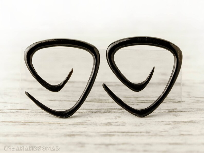 Black Spiral Gauge Earrings 16g 14g 12g Horn Tribal Expanders GA006 H