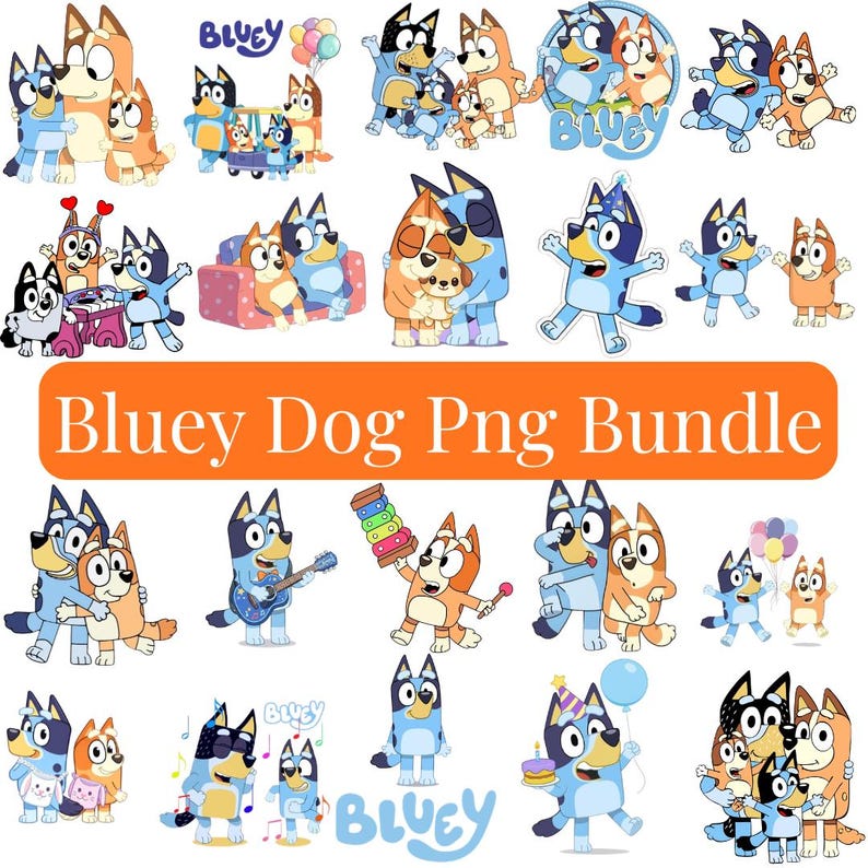 Bluey PNG Clipart Bundle, Cartoon Dog, Birthday Party (digital Download ...