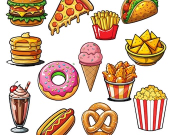 Imágenes prediseñadas de comida chatarra, imágenes PNG de comida rápida (descarga digital)