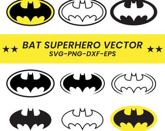 Clip art del logo del superhéroe murciélago, símbolo de dibujos animados para niños (descarga digital en formatos SVG, PNG, EPS y DXF)