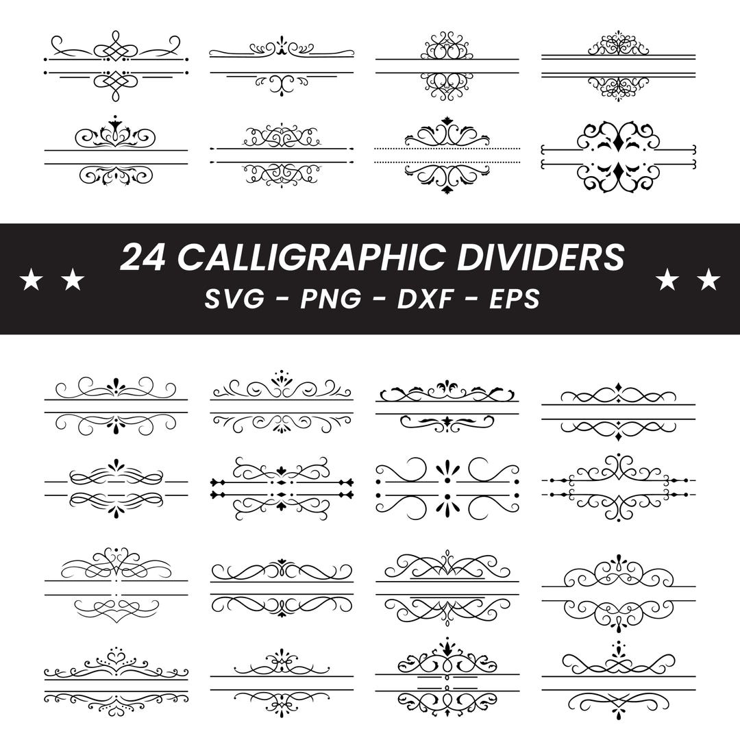 24 Calligraphic Line Dividers (svg, Png, Eps, Dxf Bundle Digital ...