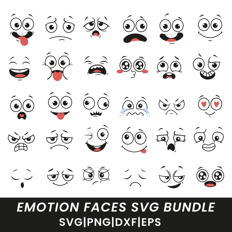 Cartoon Emotion Faces SVG Bundle, Emoji Clipart (digital Download) - Etsy