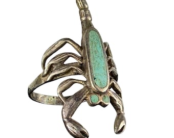 The 925 Sterling Silver Scorpion Ring Turquoise Stone Vintage Statement Size 57
