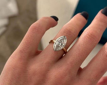 2.50 Ct Marquise Cut Verlobungsring, Lünette Diamantring, Solitär Moissanit Ring, moderne Brautring, Hochzeitsschmuck, Geschenk für Sie