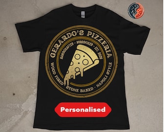 Gepersonaliseerde pizza-T-shirt | Aangepaste naam pizzeria-shirt | Grappig cadeau pizzaliefhebber | Foodie-cadeau voor hem