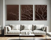 Brown Botanical Branch Triptych, Minimalist Line Art (Digital Download)