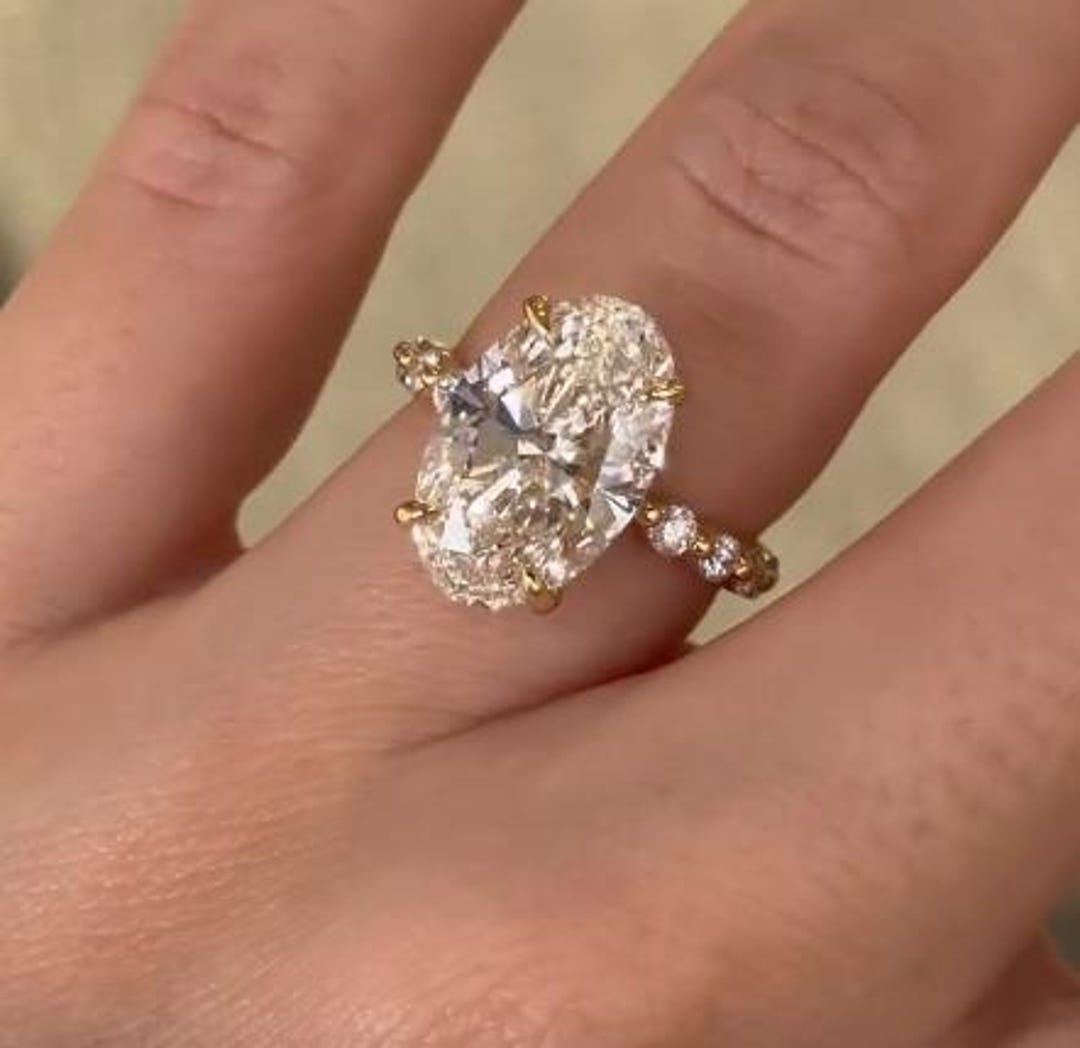 3CT Oval Cut Moissanite Engagement Ring, 14k Solid Yellow Gold Wedding ...