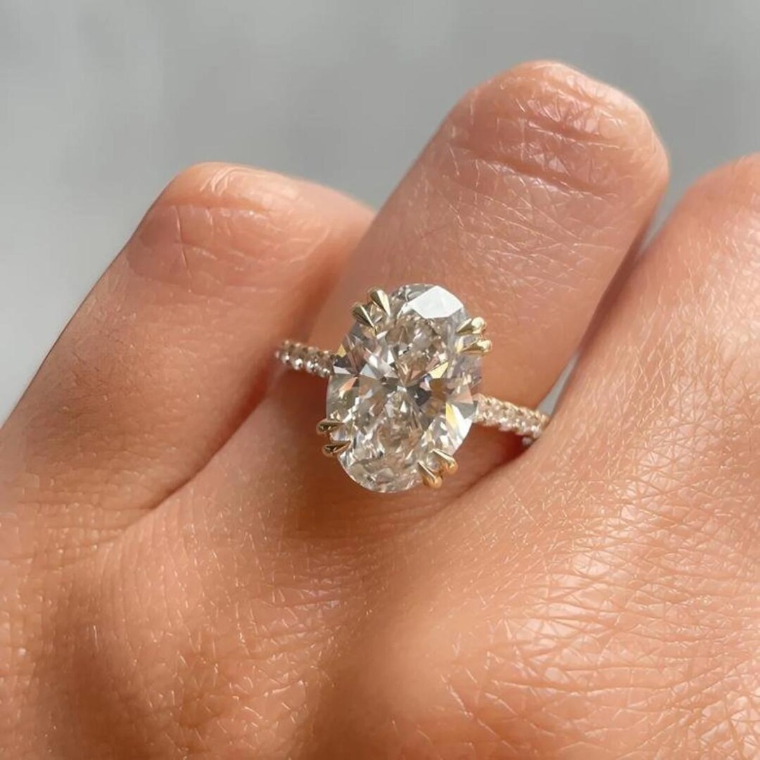 3CT Oval Cut Moissanite Engagement Ring 14k Solid Gold Wedding ...